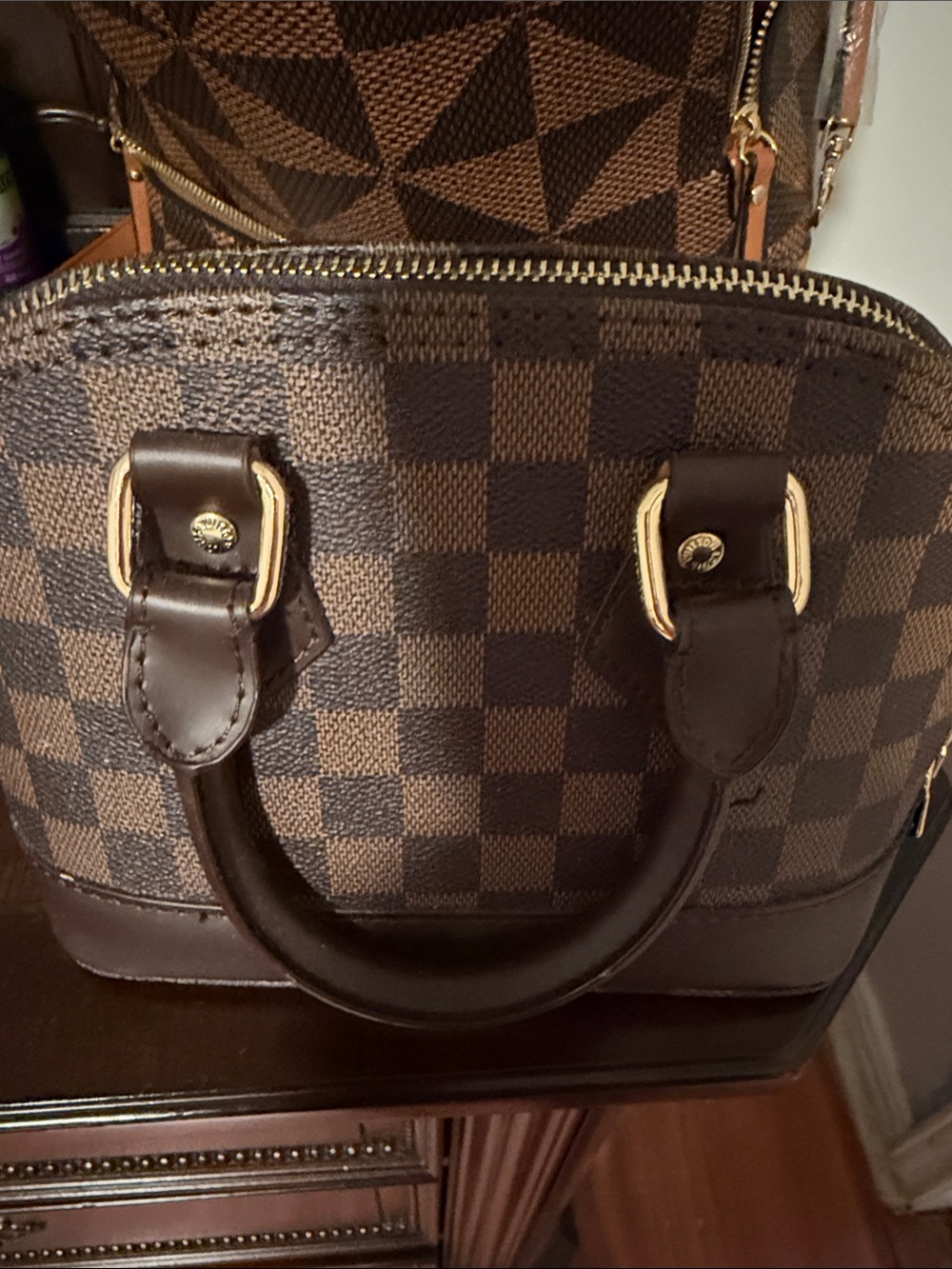 Louis Vuitton Brown Damier Ebene Satchel with Gold Hardware